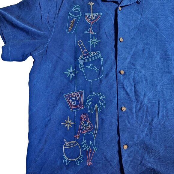 Tommy Bahama Mens XL Blue Silk Hawaiian Shirt "Happy New Year 2020" Graphic - Picture 2 of 10